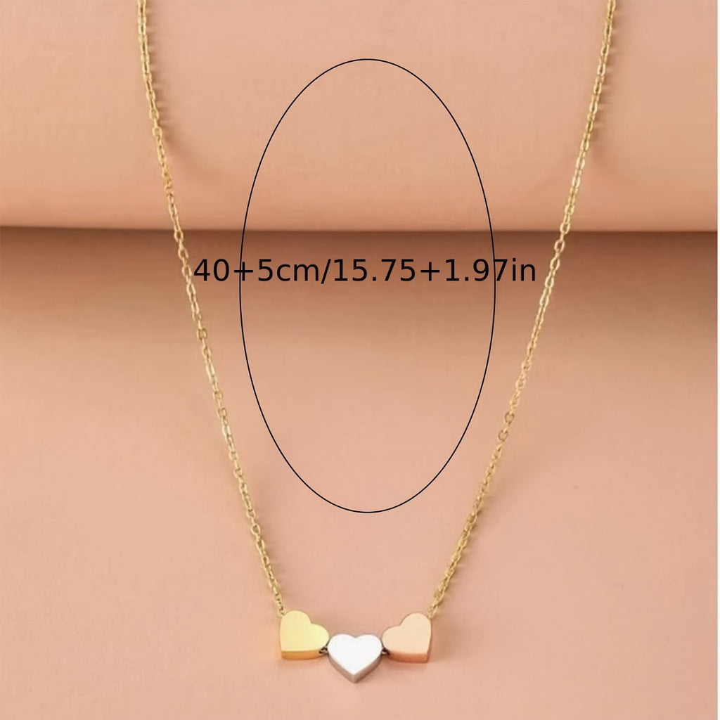 18K Gold Plated Triple Heart Chain with Silver-Tone Accent