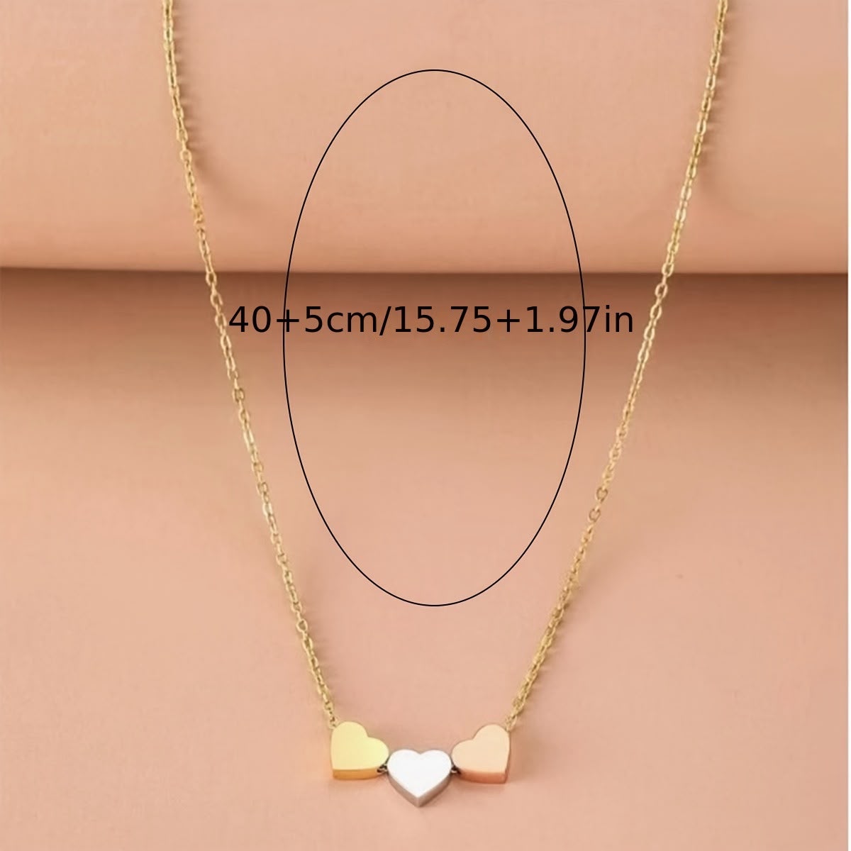 18K Gold Plated Triple Heart Chain with Silver-Tone Accent