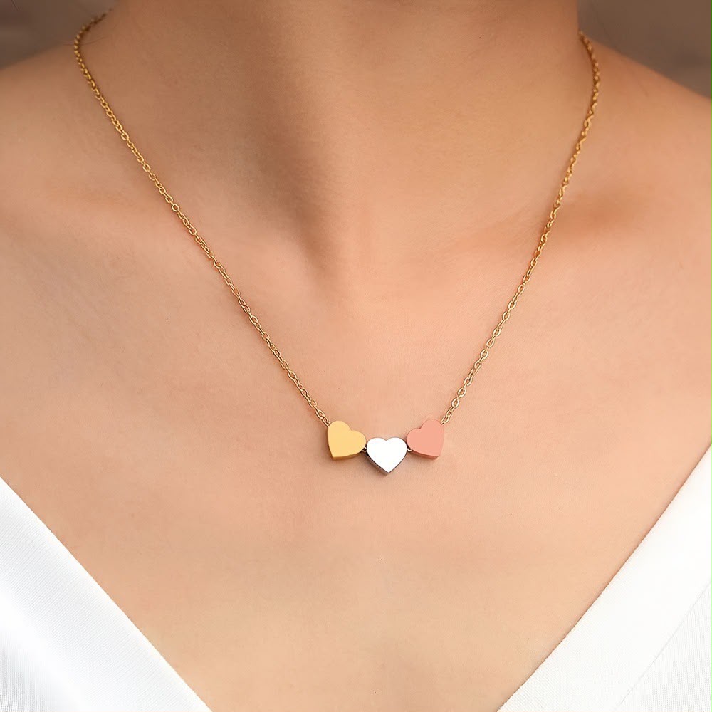 18K Gold Plated Triple Heart Chain with Silver-Tone Accent