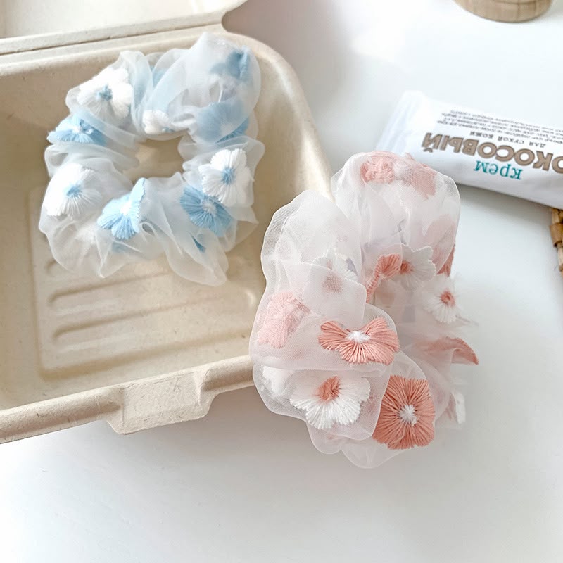 Pink and White Floral Scrunchie Hair Tie