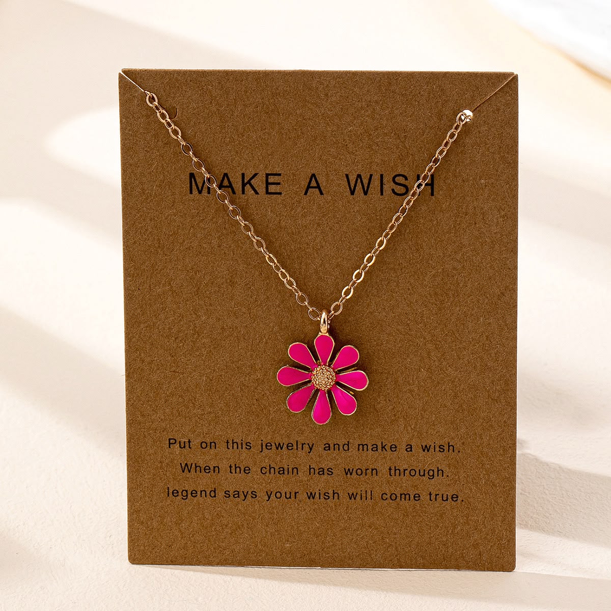 18K Gold Plated Pink Daisy Pendant Chain