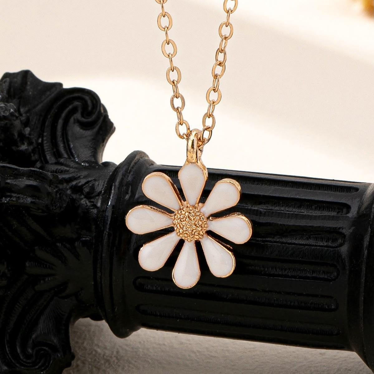 18K Gold Plated Pink Daisy Pendant Chain