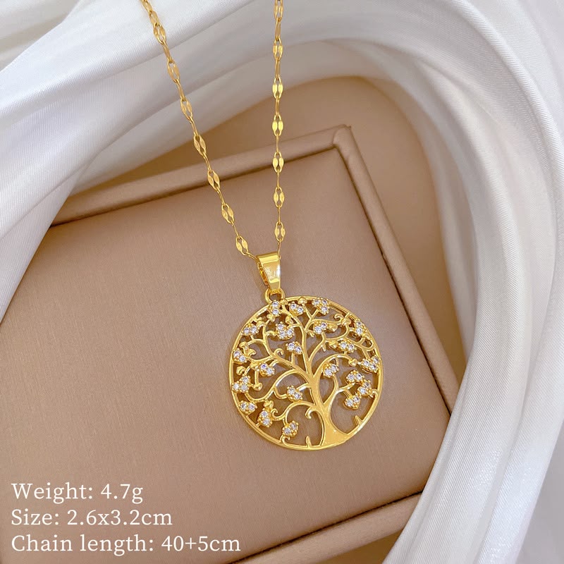 18K Gold Plated Tree of Life Clear-Accent Pendant Chain