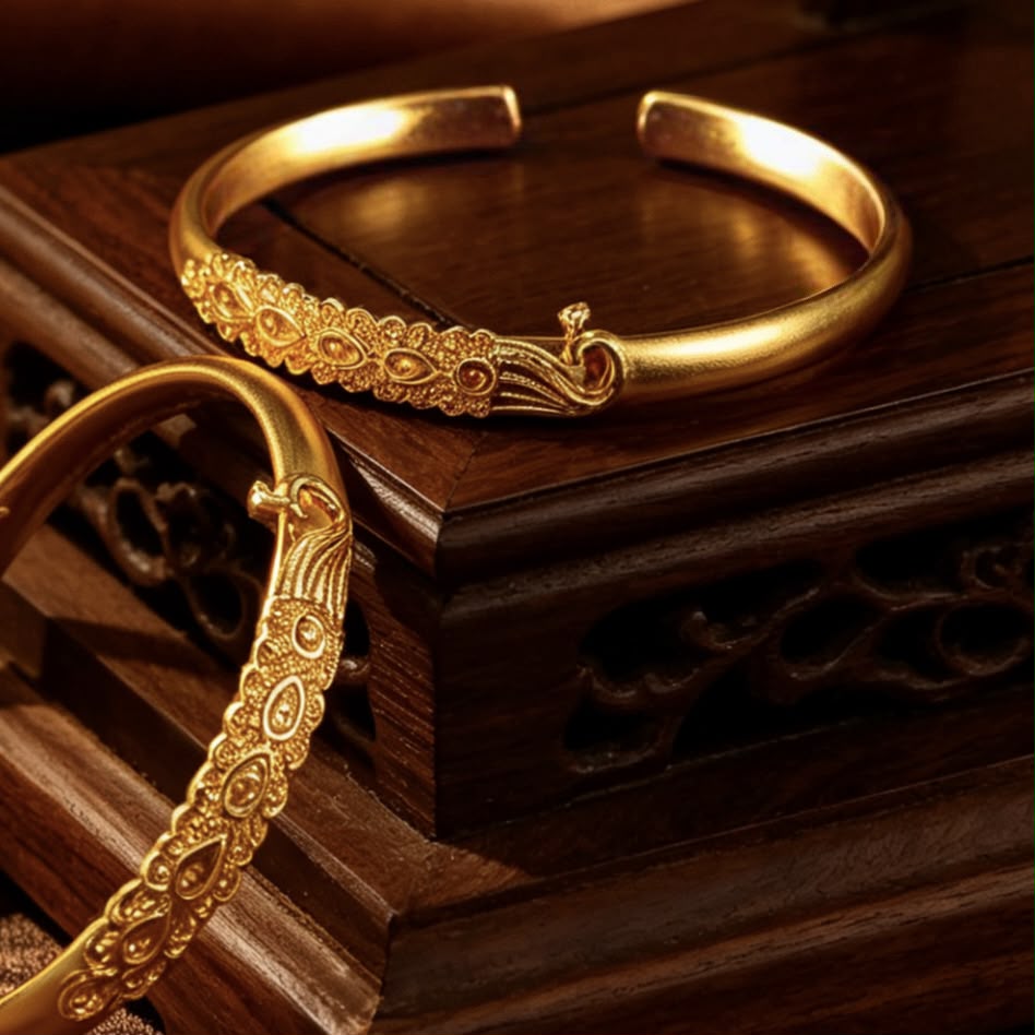 18K Gold Plated Peacock Motif Cuff Bracelet