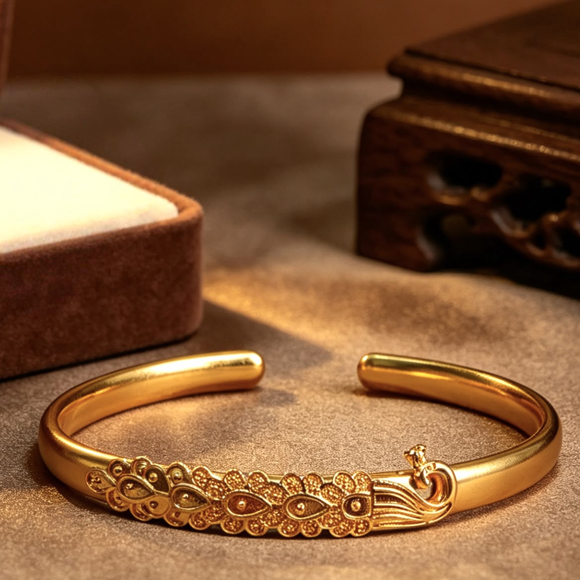 18K Gold Plated Peacock Motif Cuff Bracelet