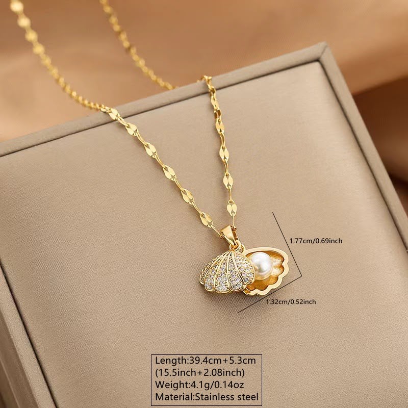 18K Gold Plated Seashell Pearl-Accent Pendant Chain