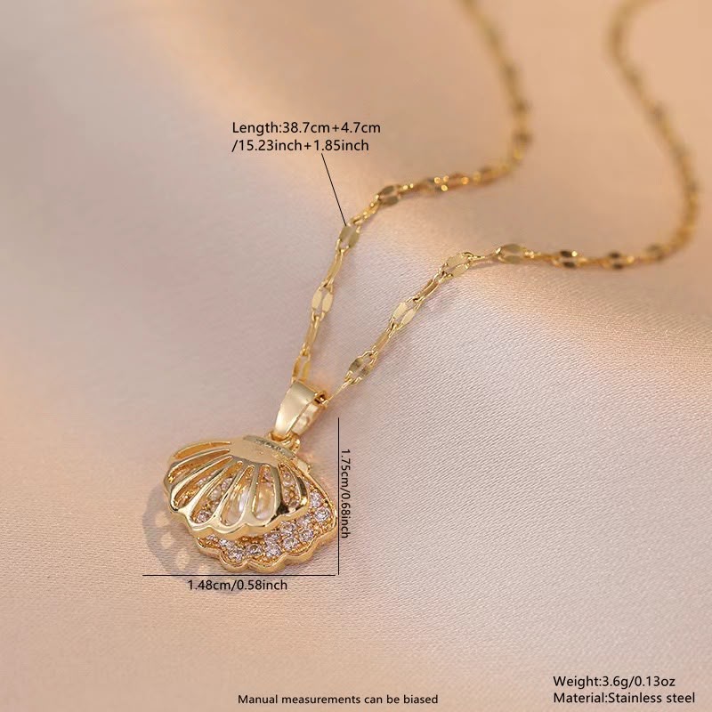 18K Gold Plated Seashell Pearl-Accent Pendant Chain