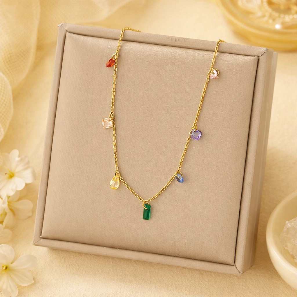 18k Gold coated Rainbow Charm Pendant chain