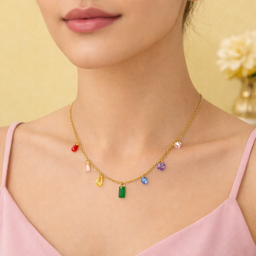 18k Gold coated Rainbow Charm Pendant chain