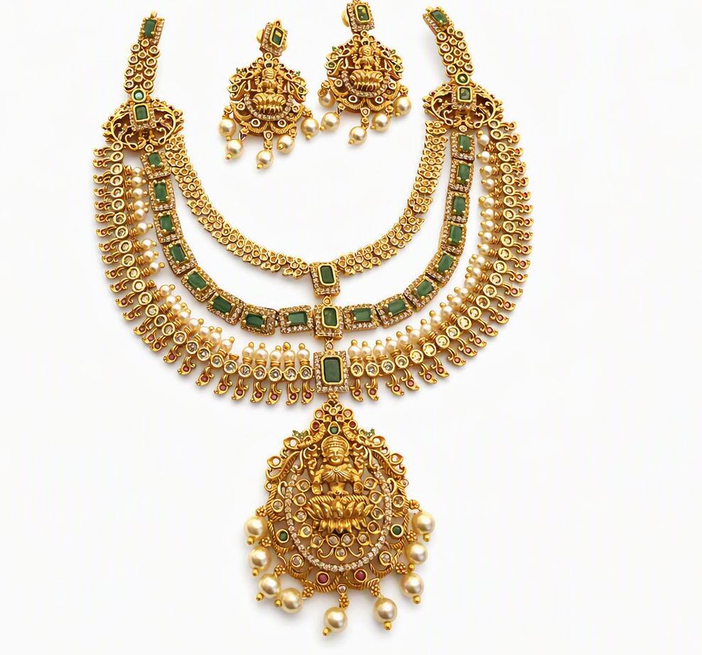 Lakshmi Temple Bridal Necklace Set with Earrings