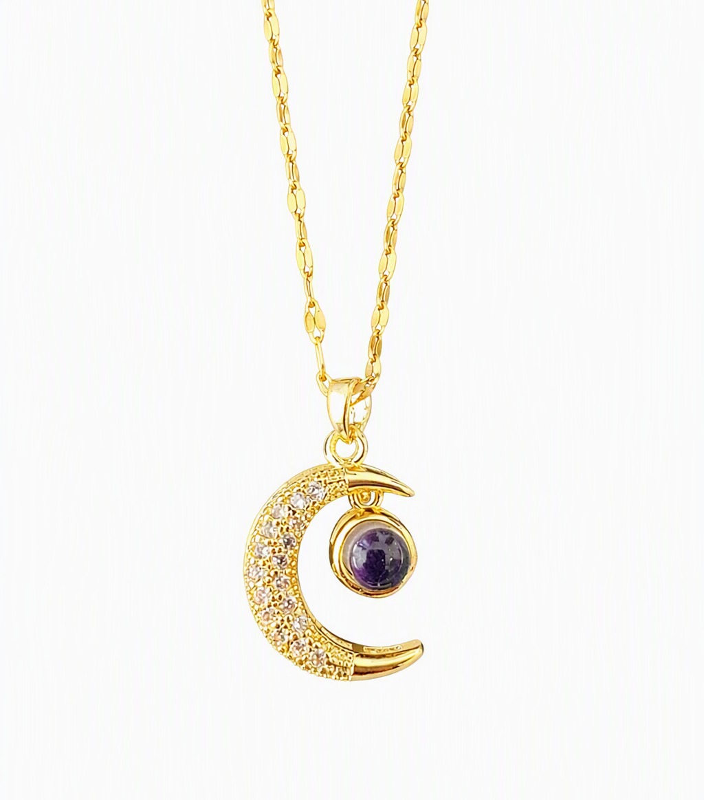 Gold-Tone Crescent Moon Pendant with clear Stone