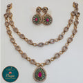 Pink - Green with White Stone Necklace Set with Earrings