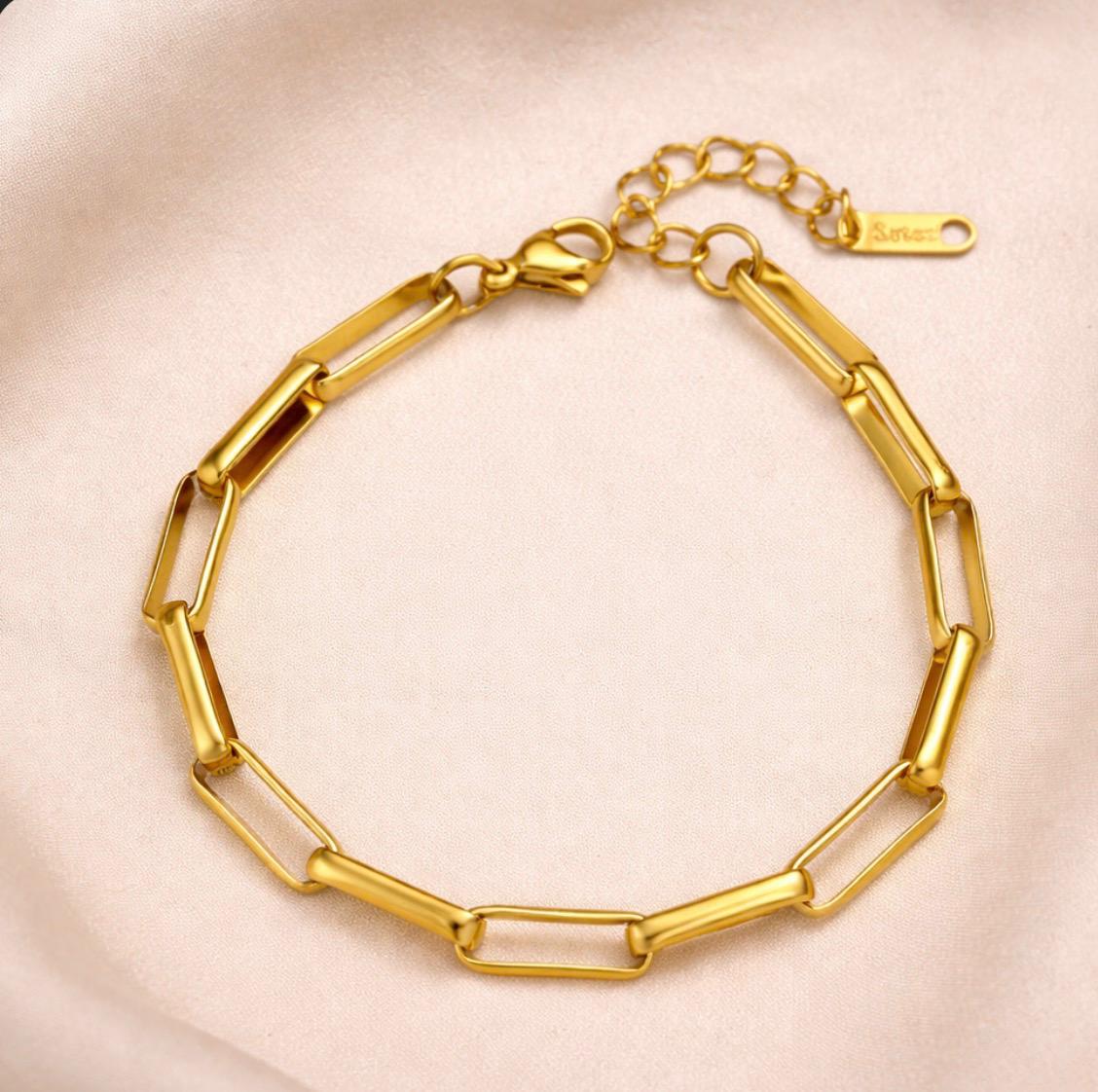 Gold Paperclip Chain Bracelet – Men's Free Size