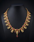 Micro gold plated Premium Ruby Emerald Necklace with CZ Floral Motifs