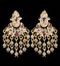 Impon CZ & Ruby Chandelier Waterfall Drop Earrings | Traditional South Indian