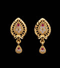Gold Farming CZ & Ruby Teardrop Drop Earrings | Gold Finish