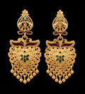 Gold Forming Filigree Heart Chandbali Meenakari Drop Earrings | Ruby & Emerald