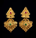 Gold Forming Diamond Filigree Drop Earrings | Ruby & Emerald | Screw Back