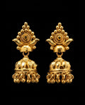 Micro Gold Plated Temple Jhumka Earrings with Floral Bell Dome