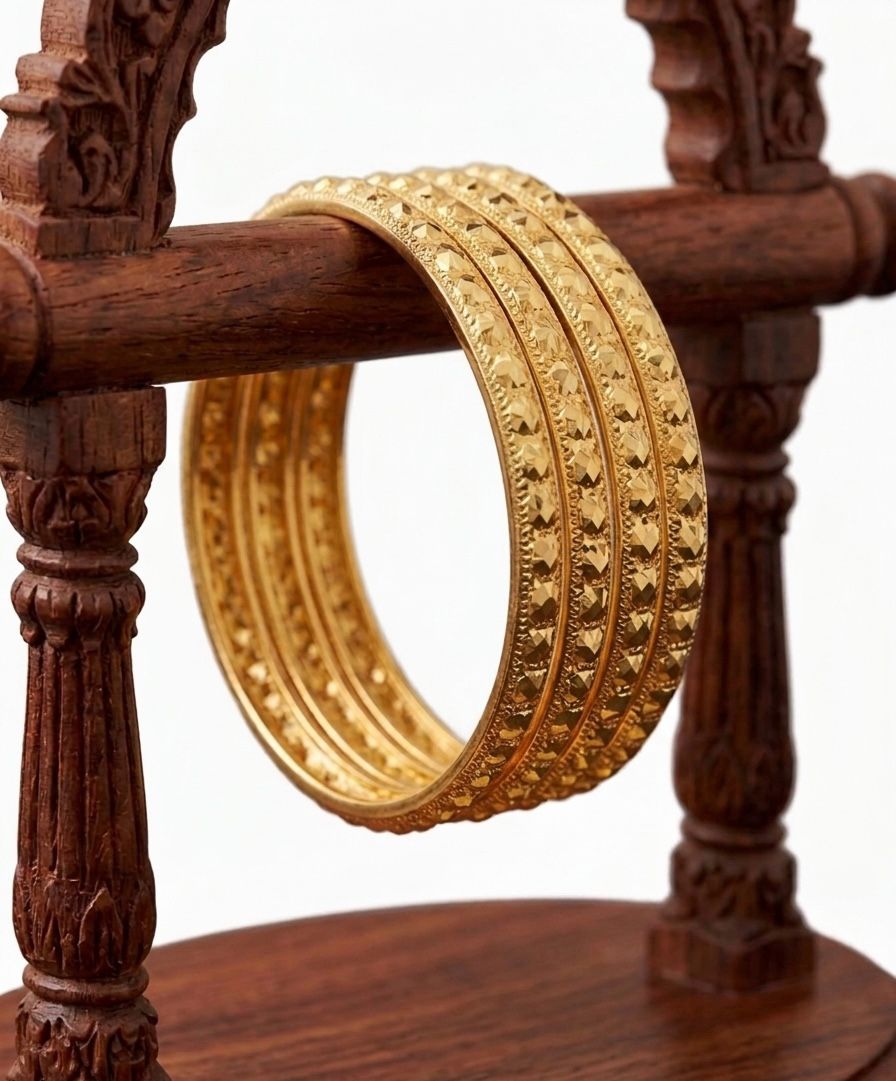 Gold Diamond Cut Bangle Set - Micro Gold Plated (Set of 4)