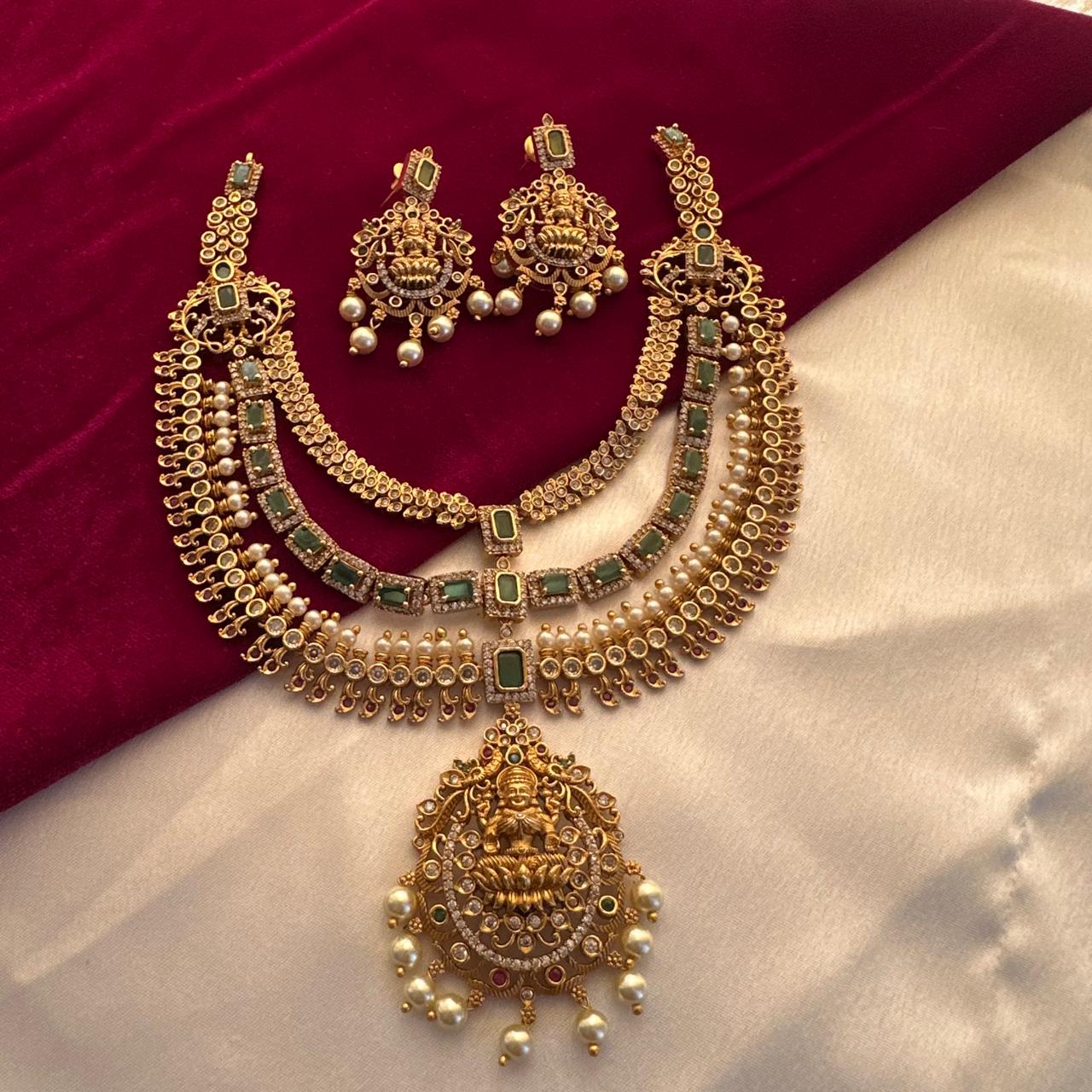 Lakshmi Temple Bridal Necklace Set with Earrings