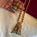 Antique Gold Temple Long Necklace Set with Jhumka Earrings