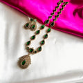 Emerald Green Teardrop Haaram Necklace Set with Earrings