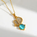 18K gold plated cat's eye butterfly pendant chain