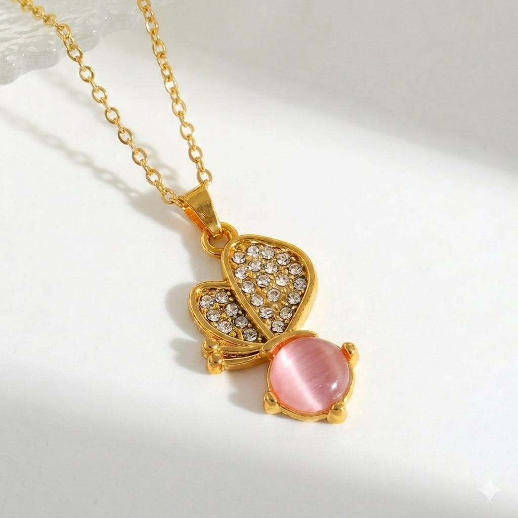 18K gold plated cat's eye butterfly pendant chain