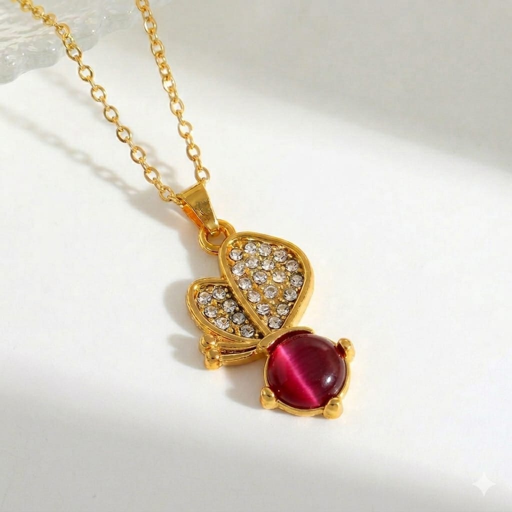 18K gold plated cat's eye butterfly pendant chain