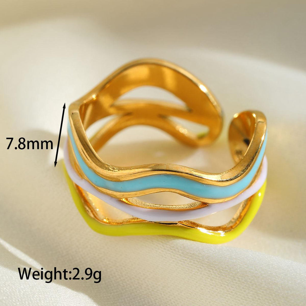 Anti Tarnish Multicolour Wavy Enamel Layered Ring