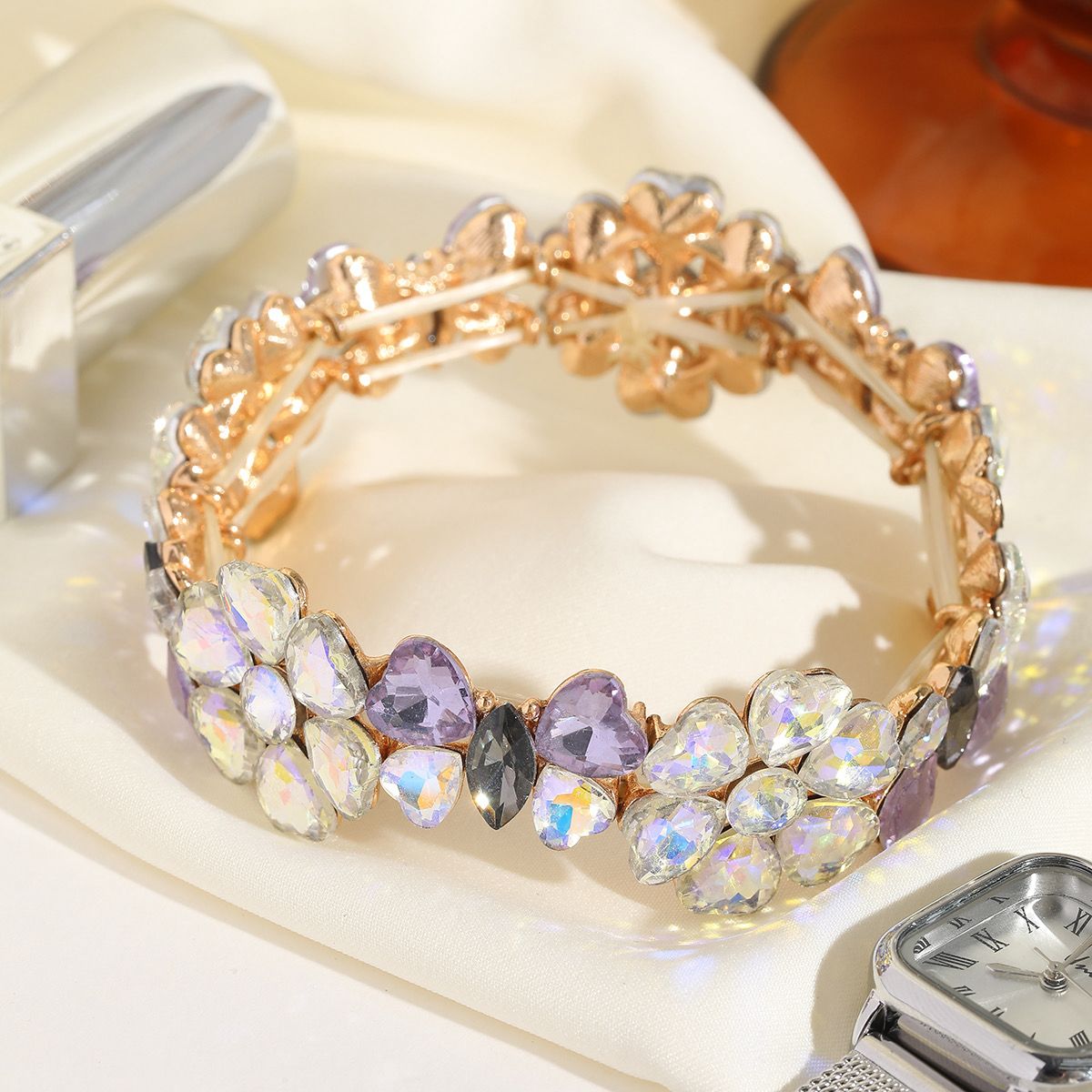 Rose Gold Aurora Floral Crystal Stretch Bracelet