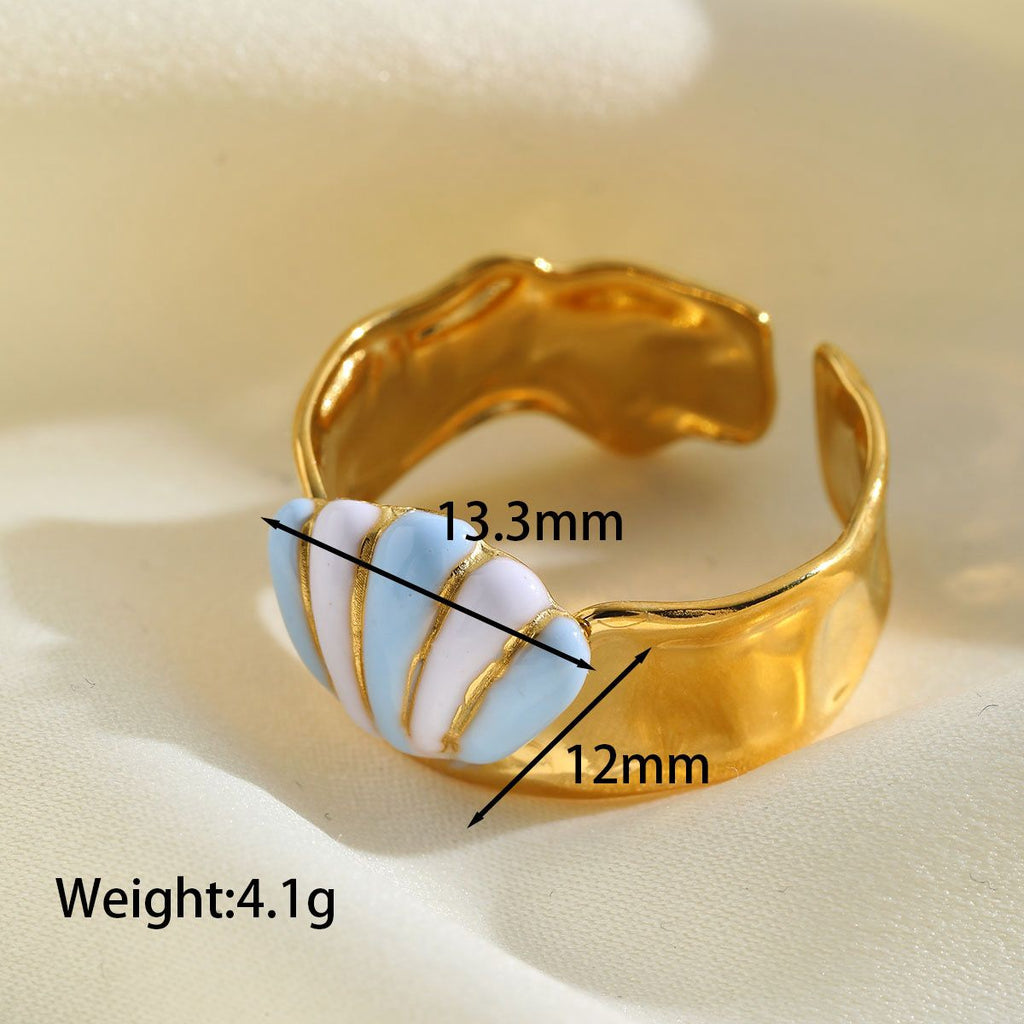 Anti Tarnish Blue Striped Enamel Casual Adjustable Ring