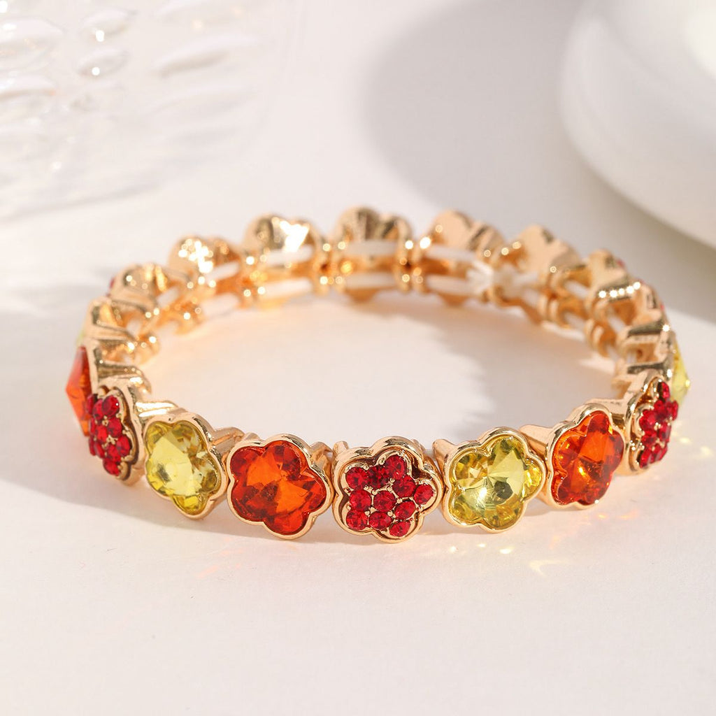 Gold Multicolour Floral Crystal Stretch Bracelet