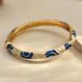 18K Gold Coated Enamel Bangle – Navy Blue & White Curves