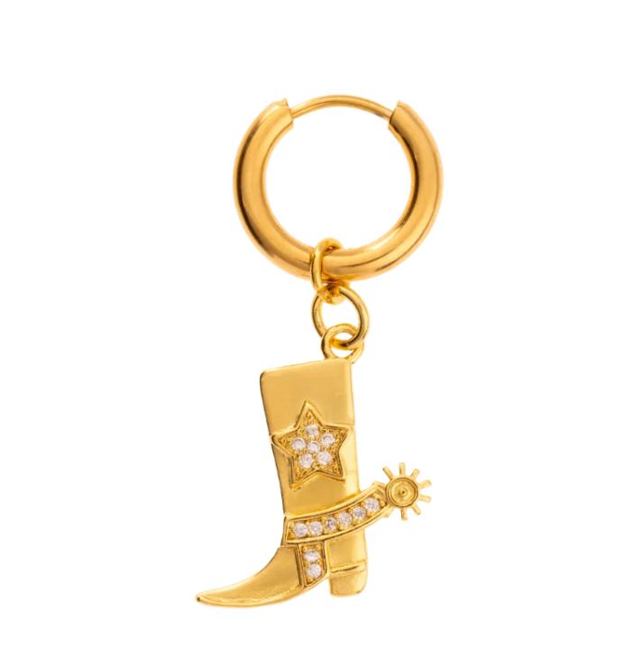 18K Gold Coated Cowgirl Boot Charm Hoop Earrings