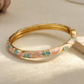 Gold Pink Enamel Floral Bangle