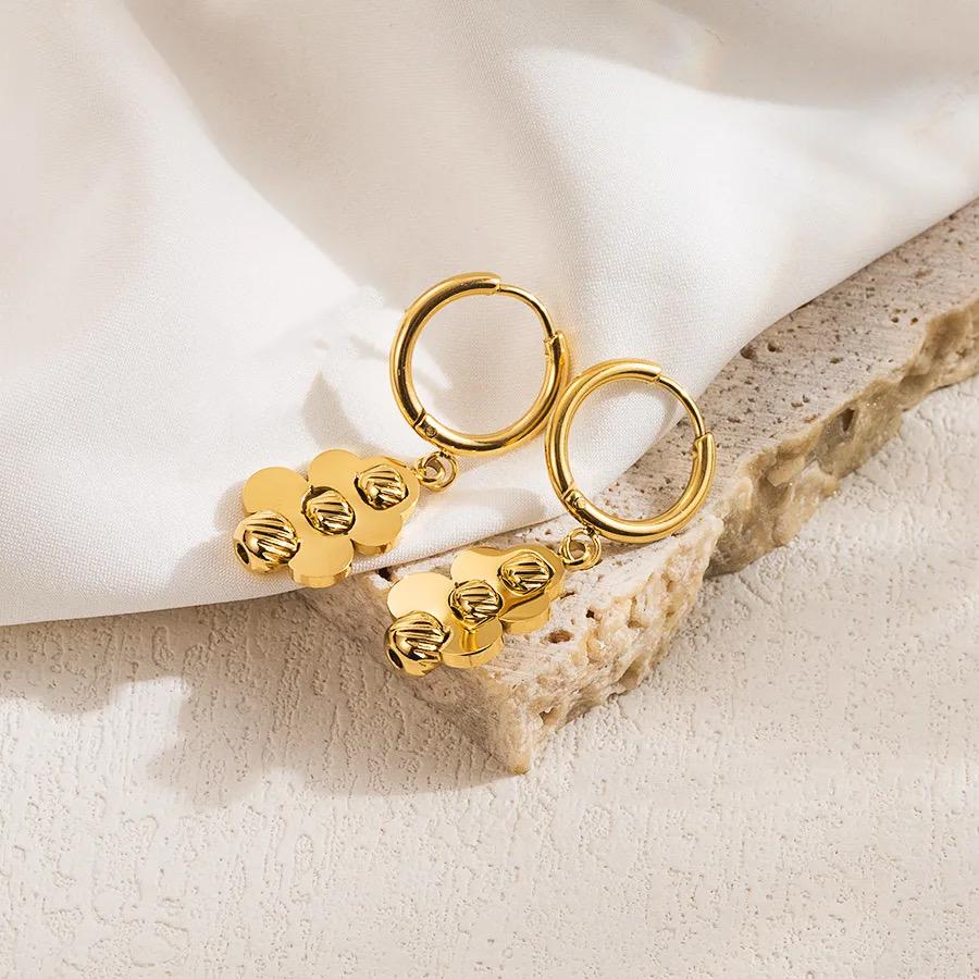 18K Gold Coated Floral Charm Hoop Earrings