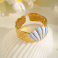 Anti Tarnish Blue Striped Enamel Casual Adjustable Ring