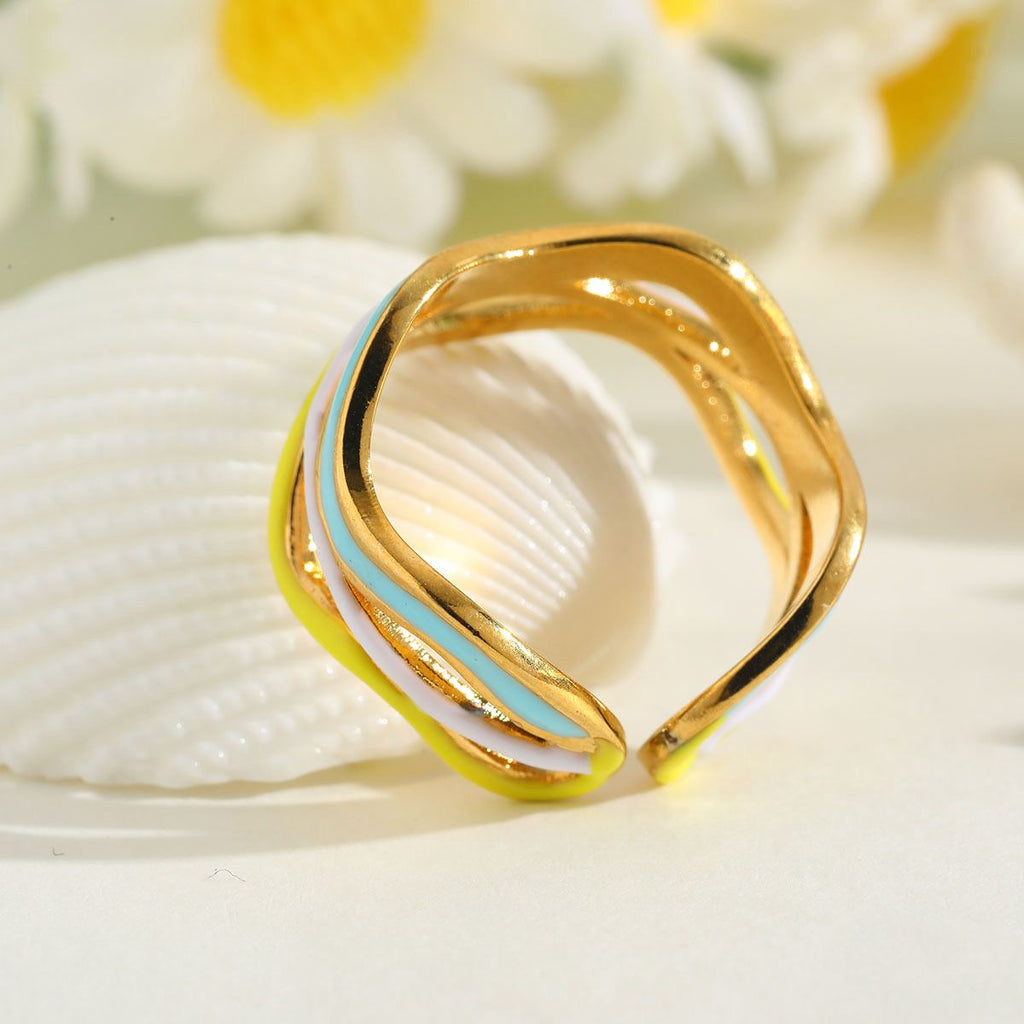 Anti Tarnish Multicolour Wavy Enamel Layered Ring