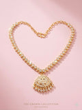 Panchaloham  Polished  Ruby CZ Alternating Stone Choker  Necklace with Chandelier Pendant
