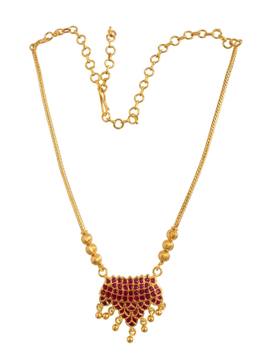 Micro Gold Plated Ruby Stone Pendant with Gold Snake Chain