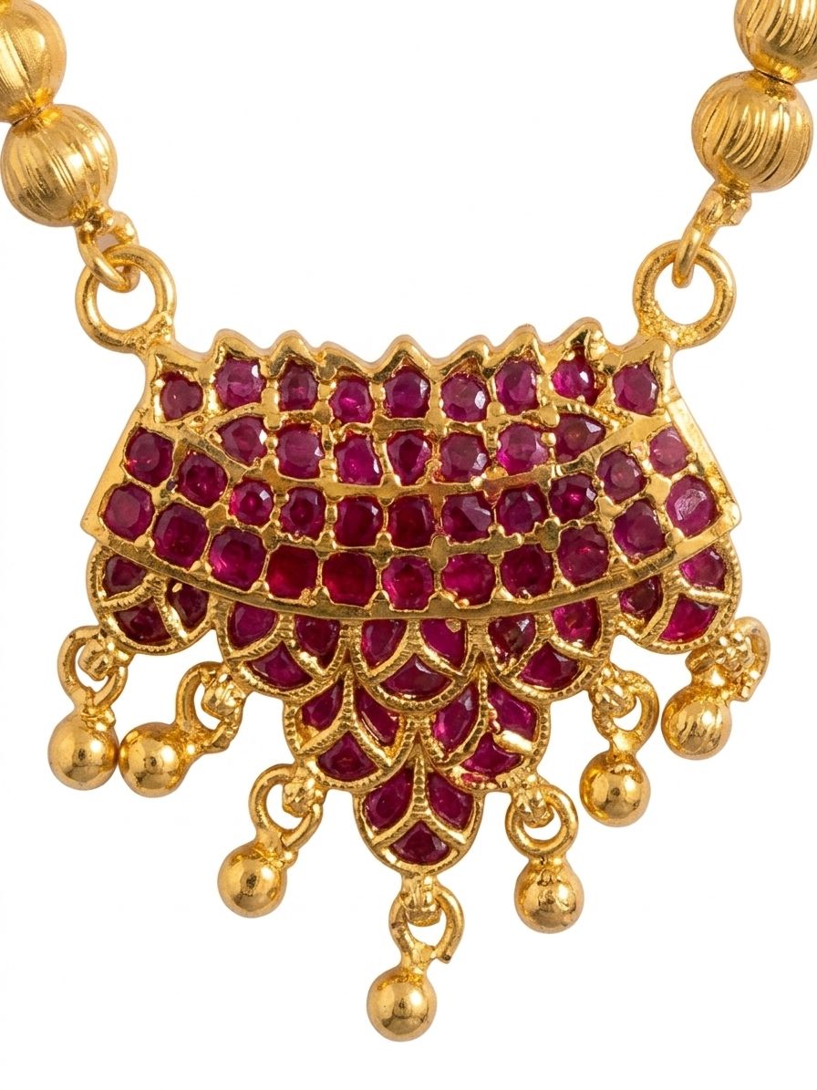 Micro Gold Plated Ruby Stone Pendant with Gold Snake Chain
