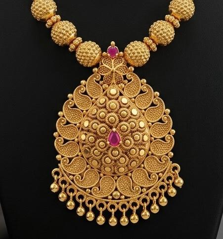 Micro Gold Plated Filigree Pendant Necklace with Beaded Chain