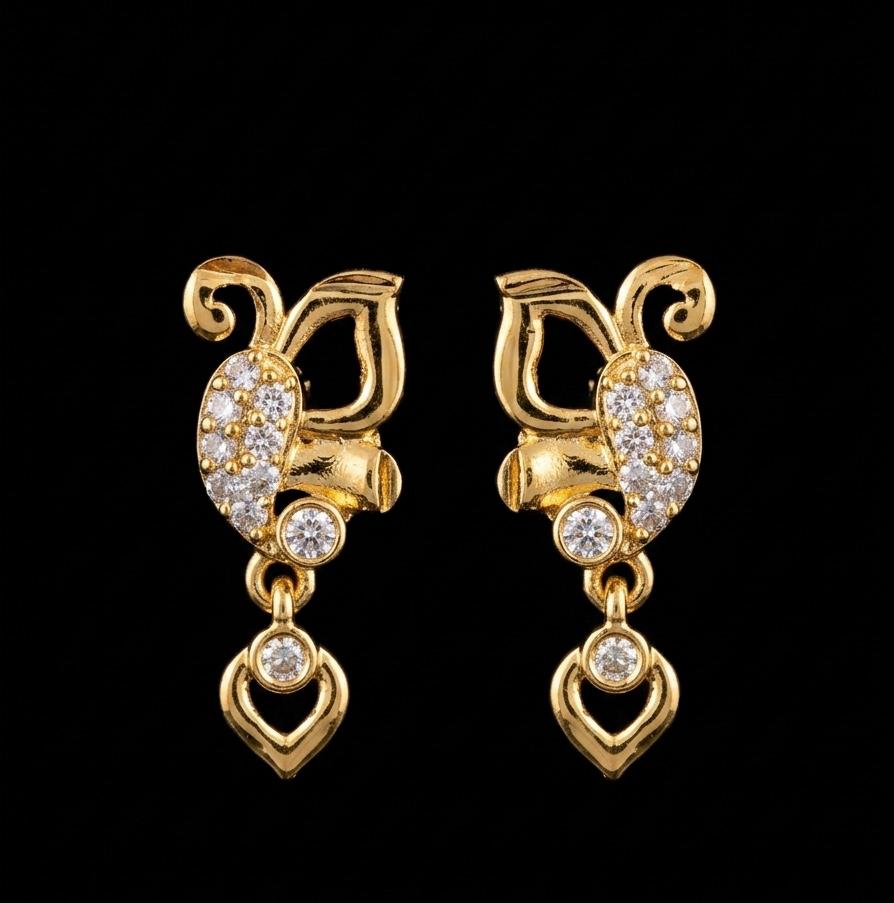 Micro Gold Plated Peacock CZ Drop Earrings | Daily Wear