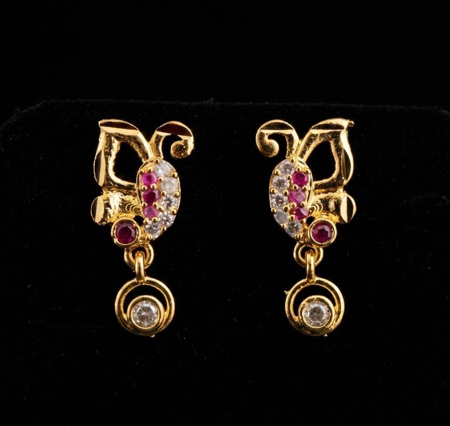 Micro Gold Plated Peacock CZ Drop Earrings | Daily Wear