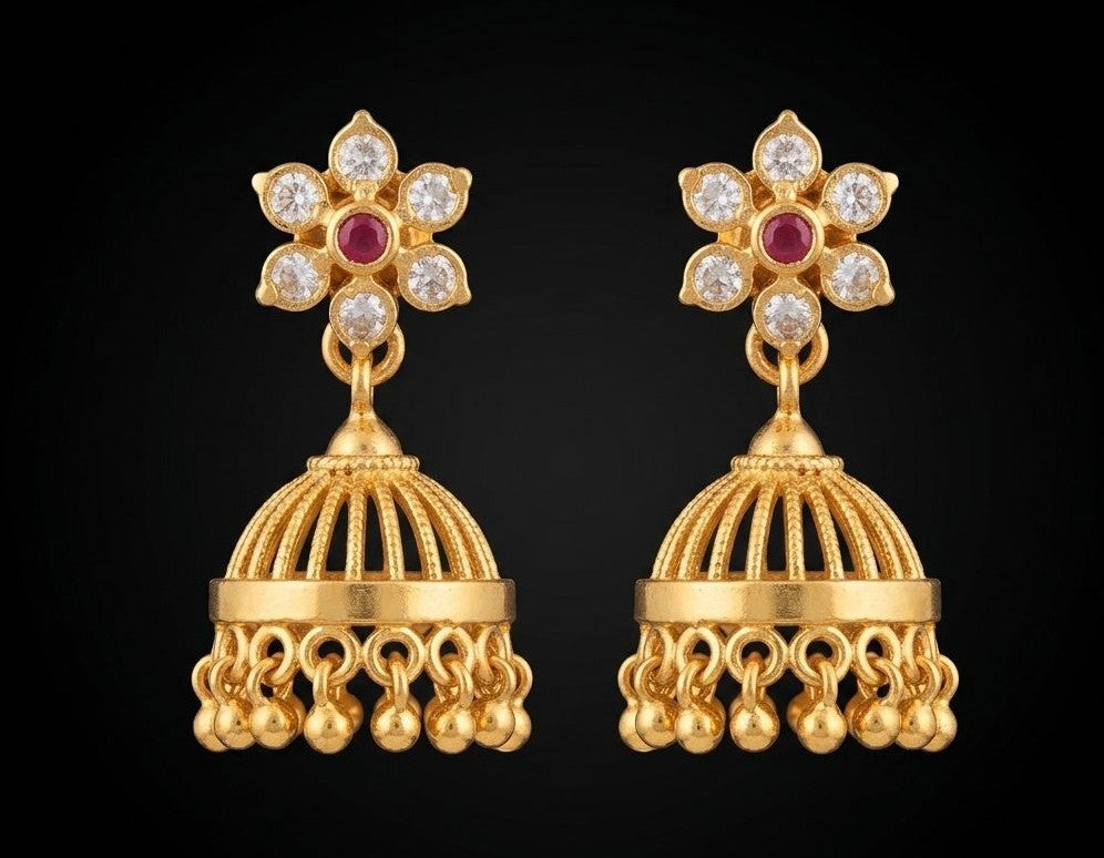 Impon Jhumka Earrings with Gold Ball Drops