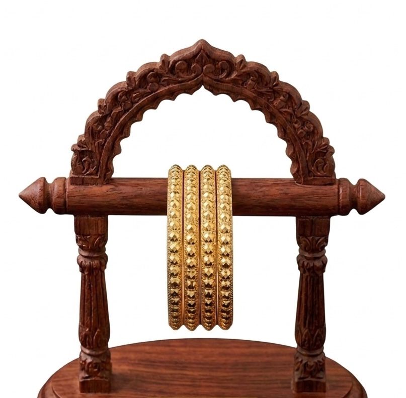 Gold Diamond Cut Bangle Set - Micro Gold Plated (Set of 4)