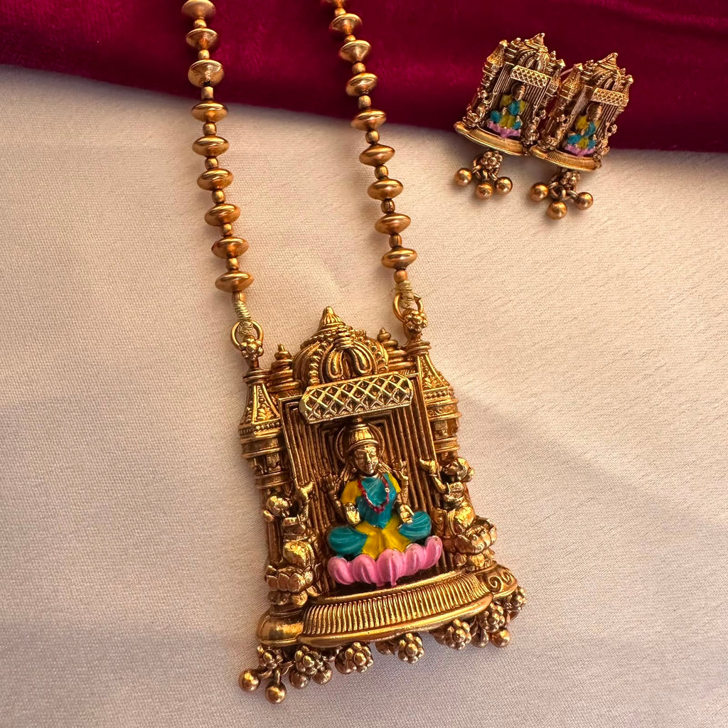 Goddess Lakshmi Temple Necklace Set with Earrings
