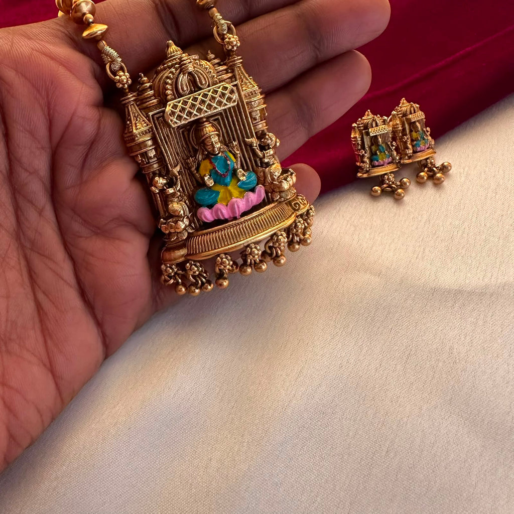 Goddess Lakshmi Temple Necklace Set with Earrings